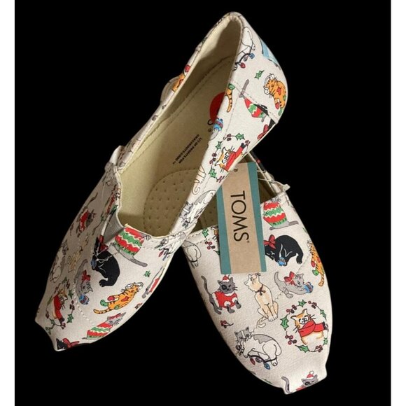 Toms Shoes - TOMS Belmont Flats Gray Women’s Size 6 New Christmas Holiday Cats Print New